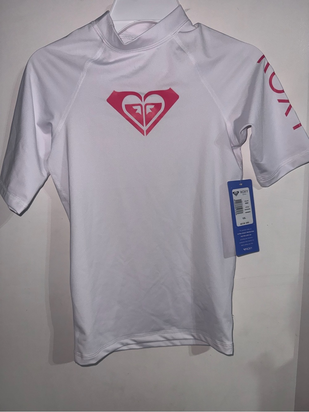 Roxy Girls White Rash Guard with Pink Logo